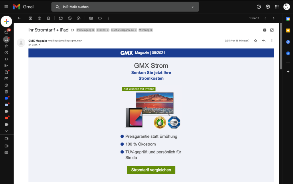 Die Layouts user Mailings von GMX und Web.de sehen katastrophal aus